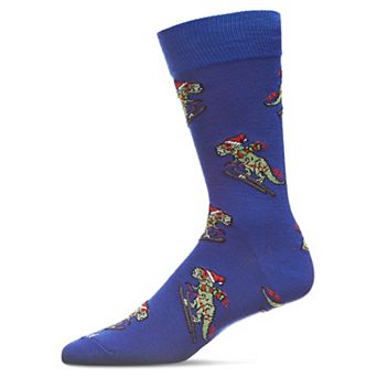 Men's Skiing Winter Dinos Holiday Novelty Crew Sock