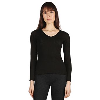 Women's Pointelle Rib Knit Seamless Long Sleeve Top