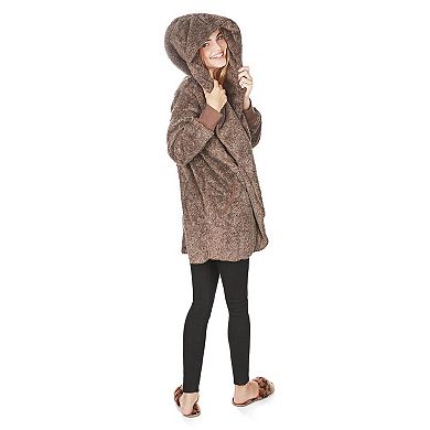 Women's Marled Plush Hooded Lounge Sweater With Shawl Collar