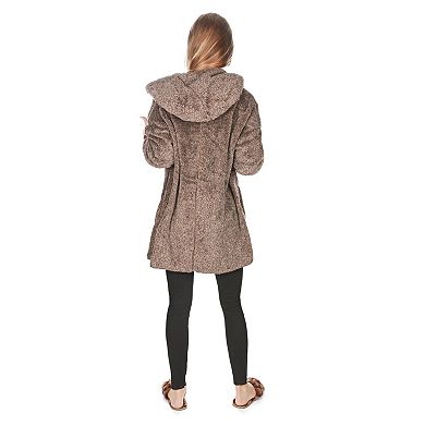 Women's Marled Plush Hooded Lounge Sweater With Shawl Collar