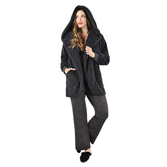 Women's Marled Plush Hooded Lounge Sweater With Shawl Collar