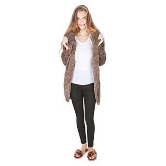 Women's Marled Plush Hooded Lounge Sweater With Shawl Collar