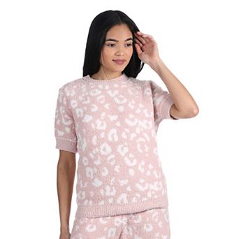 Women's Leopard Print Cozy Knit Short Sleeve Top
