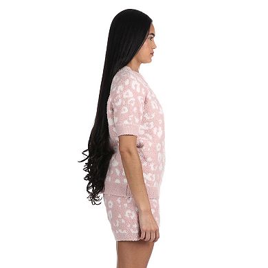 Women's Leopard Print Cozy Knit Short Sleeve Top