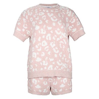 Women's Leopard Print Cozy Knit Short Sleeve Top