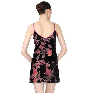 Women's Velvet Burnout Floral Chemise With Satin Trim