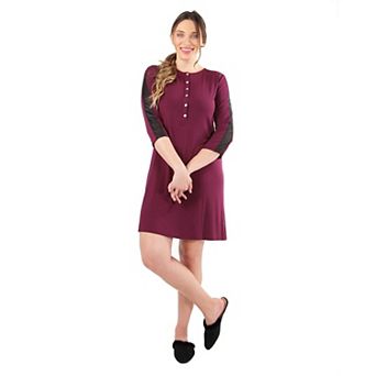 Women's Satin Trim Three-quarter Sleeve Extra-long Nightshirt