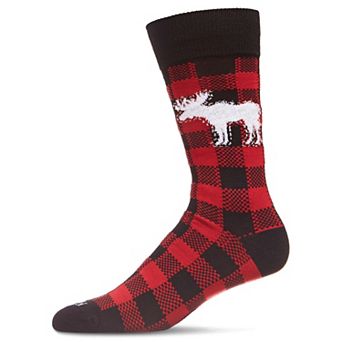 Men's Buffalo Plaid Checked Moose Holiday Crew Sock