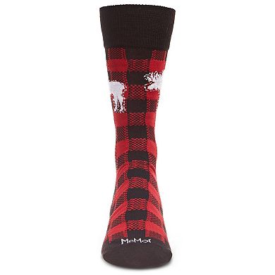 Men's Buffalo Plaid Checked Moose Holiday Crew Sock