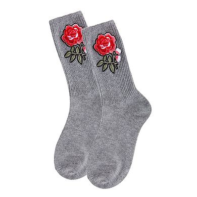 Women's Rose Path Embroidered Vintage-style Crew Socks