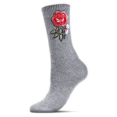 Women's Rose Path Embroidered Vintage-style Crew Socks