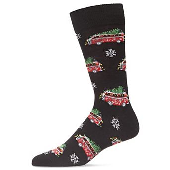 Men's Retro Peace Bus Holiday Light Novelty Crew Sock