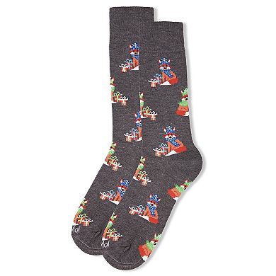Men's Festive Foxes With Boxes Holiday Novelty Crew Soc