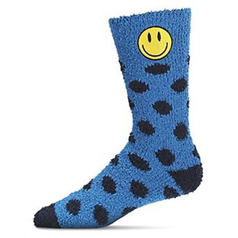 Men's Polka Dot Smiley Face Embroidery Cozy Crew Socks