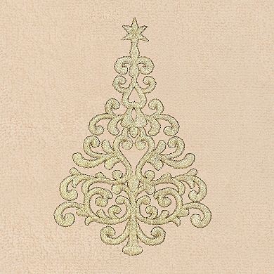Linum Home Textiles Christmas Gold Tree Embroidered Luxury Turkish Cotton 2-Pack Hand Towels