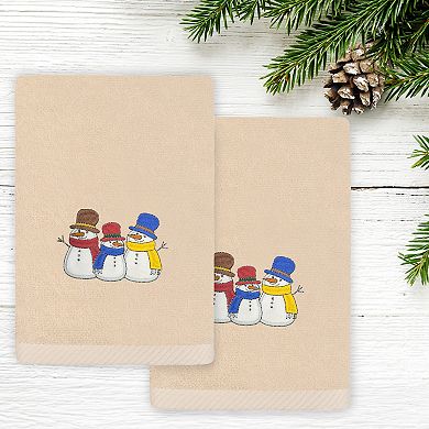 Linum Home Textiles Christmas Snow People Embroidered Luxury Turkish Cotton 2-Pack Hand Towels
