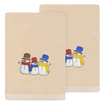 Linum Home Textiles Christmas Snow People Embroidered Luxury Turkish Cotton 2-Pack Hand Towels
