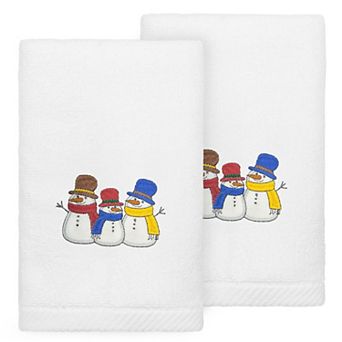 Linum Home Textiles Christmas Snow People Embroidered Luxury Turkish Cotton 2-Pack Hand Towels