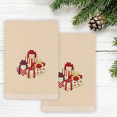 Linum Home Textiles Christmas Packages Embroidered Luxury Turkish Cotton 2-Pack Hand Towels
