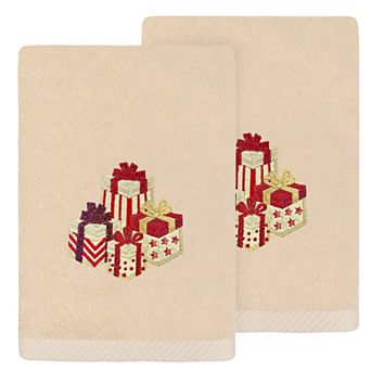 Linum Home Textiles Christmas Packages Embroidered Luxury Turkish Cotton 2-Pack Hand Towels