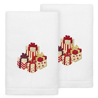 Linum Home Textiles Christmas Packages Embroidered Luxury Turkish Cotton 2-Pack Hand Towels