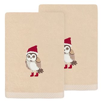Linum Home Textiles Christmas Baby Owl Embroidered Luxury Turkish Cotton 2-Pack Hand Towels