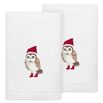 Linum Home Textiles Christmas Baby Owl Embroidered Luxury Turkish Cotton 2-Pack Hand Towels