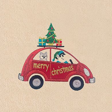 Linum Home Textiles Christmas Car Embroidered Luxury Turkish Cotton 2-Pack Hand Towels
