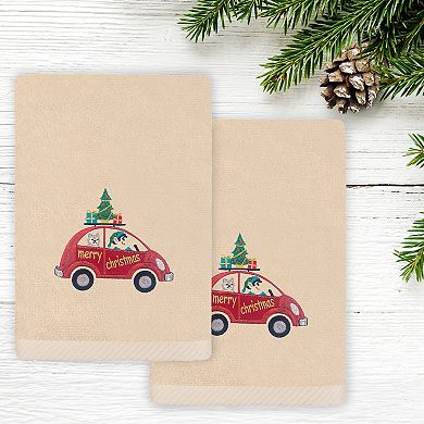 Linum Home Textiles Christmas Car Embroidered Luxury Turkish Cotton 2-Pack Hand Towels