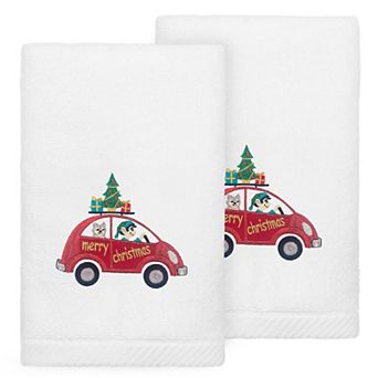 Linum Home Textiles Christmas Car Embroidered Luxury Turkish Cotton 2-Pack Hand Towels