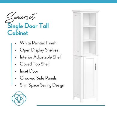 RiverRidge Home Somerset Single Door Tall Cabinet with Three Open Shelves