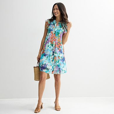 Women's Donna Ricco Ruffle Sleeve High Neck Printed Dress