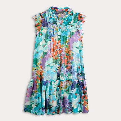 Women's Donna Ricco Ruffle Sleeve High Neck Printed Dress