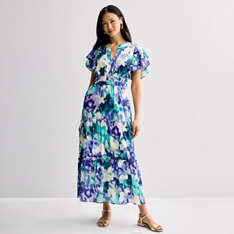 Women's Donna Ricco Printed Short Sleeve V-Neck Maxi Dress