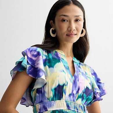 Women's Donna Ricco Printed Short Sleeve V-Neck Maxi Dress