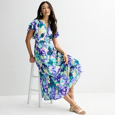 Women's Donna Ricco Printed Short Sleeve V-Neck Maxi Dress