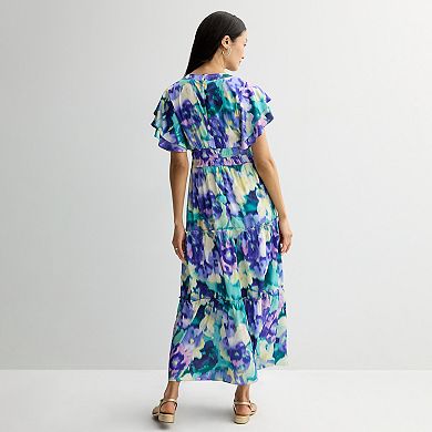 Women's Donna Ricco Printed Short Sleeve V-Neck Maxi Dress
