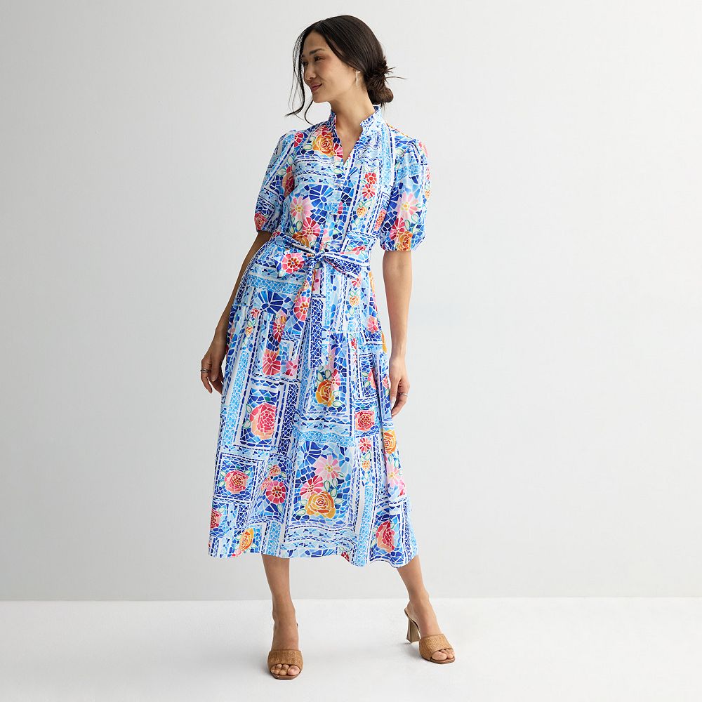 Donna Ricco Women's Printed Button Down a Line Dress Red Size 6