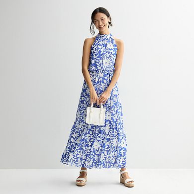 Women's Donna Ricco Mock Neck 3-Tier Maxi Dress