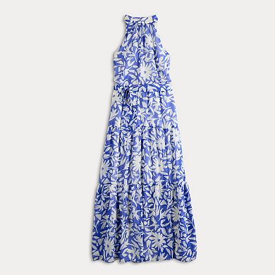 Women's Donna Ricco Mock Neck 3-Tier Maxi Dress