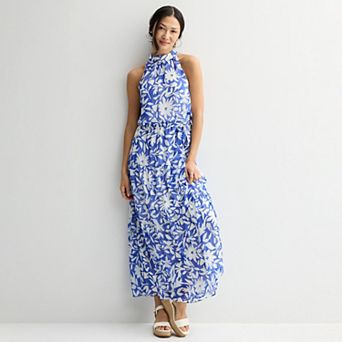 Women's Donna Ricco Mock Neck 3 tier Maxi Dress