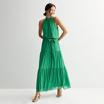 Women's Donna Ricco Mock Neck 3 tier Maxi Dress