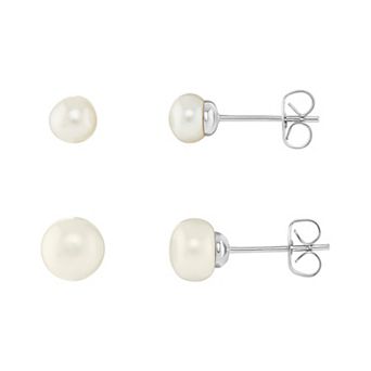 PRIMROSE Silver Tone Freshwater Cultured Pearl Stud Earrings Duo