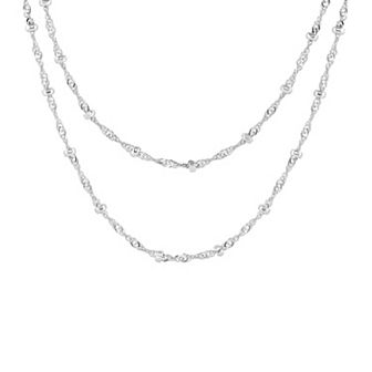 PRIMROSE Silver Tone Beaded Singapore Double Layer Chain Necklace