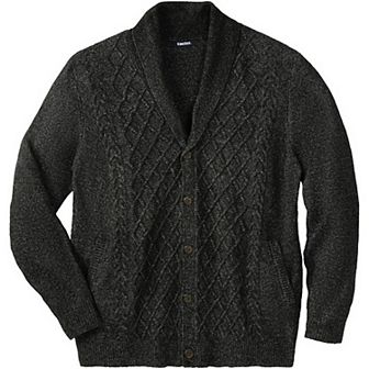 KingSize Men's Big & Tall Soft Cable Knit Shawl Collar Cardigan