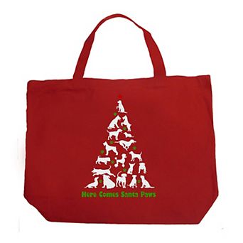 Here Comes Santa Paws - Large Word Art Tote Bag