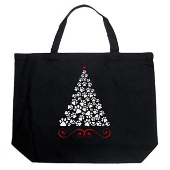 Paw Christmas Tree - Large Word Art Tote Bag