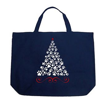 Paw Christmas Tree - Large Word Art Tote Bag