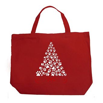 Paw Christmas Tree - Large Word Art Tote Bag