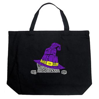 Peeking Witch Cat - Large Word Art Tote Bag